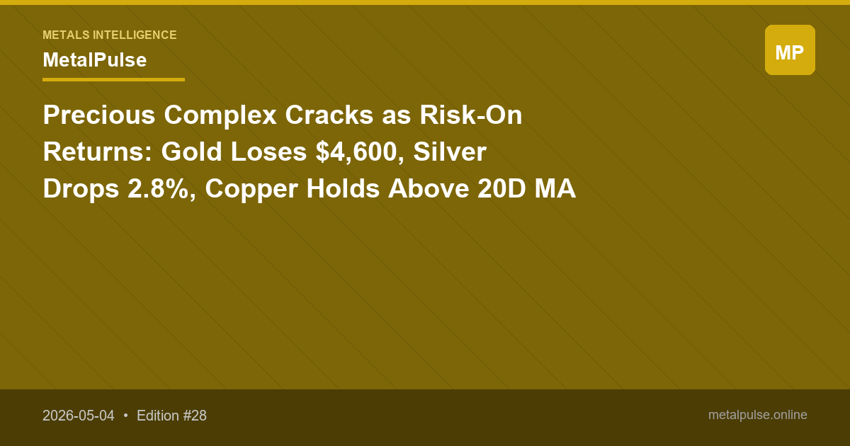 Precious Complex Cracks as Risk-On Returns: Gold Loses $4,600, Silver Drops 2.8%, Copper Holds Above 20D MA